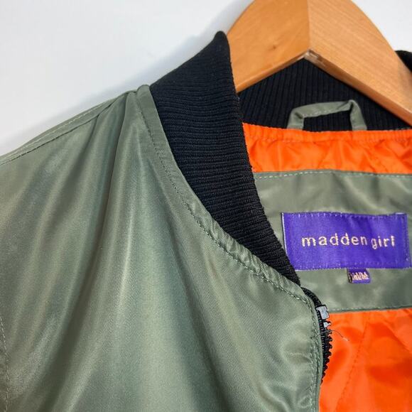 Madden Girl Insulated Bomber Jacket Coat Army Sage Green Orange - Picture 10 of 16